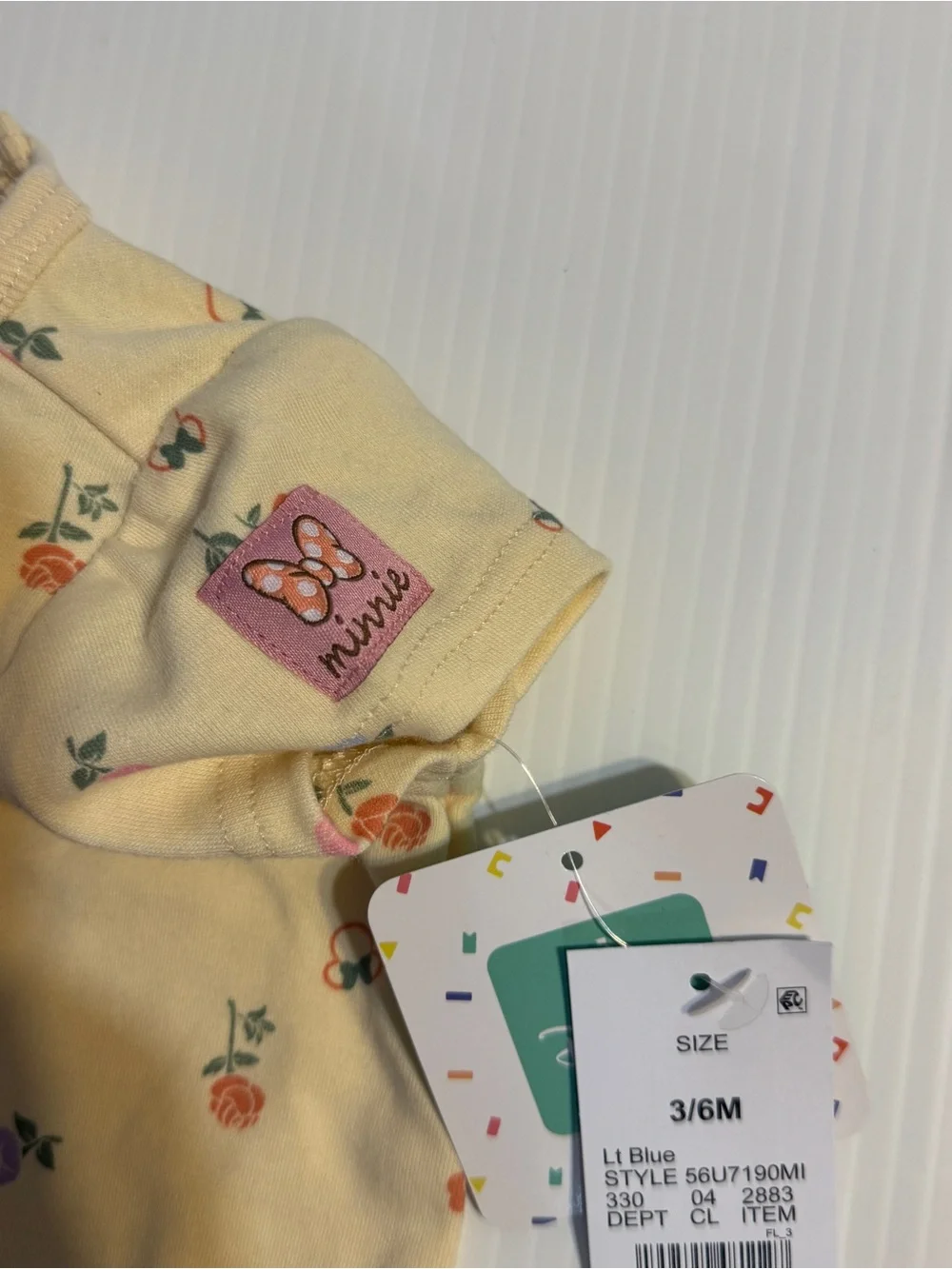 Disney Baby Minnie Mouse Butter Yellow Floral Bodysuit NWT 3-6 Months